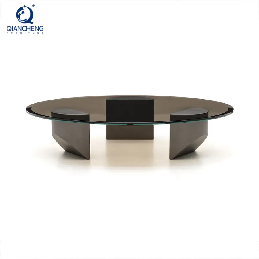 QIANCHENG Luxury Furniture Nesting Mesas De Centro De Lujo Brass Stainless Steel Tempering Black Glass Coffee Table — image 6