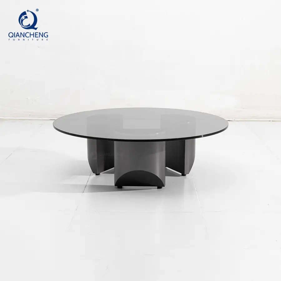 QIANCHENG Luxury Furniture Nesting Mesas De Centro De Lujo Brass Stainless Steel Tempering Black Glass Coffee Table — image 7