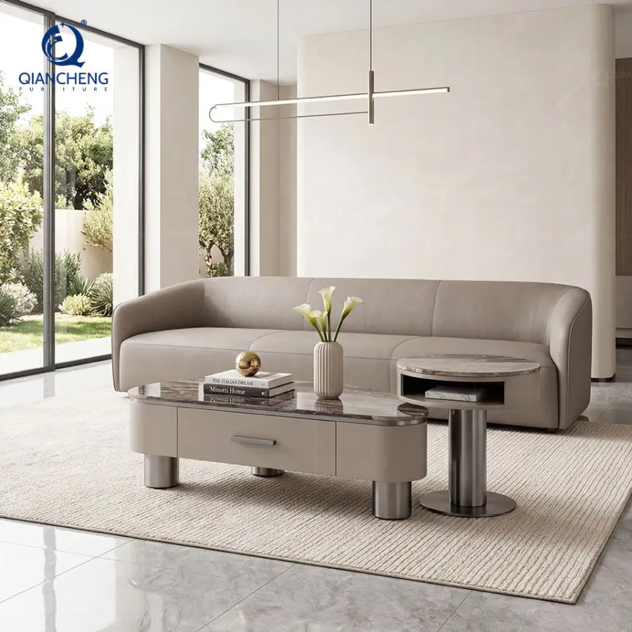 Foshan Factory Coffee Table Set with Drawer 20mm Manmade Marble Top 201 Stainless Steel Nesting Center Table OEM Wholesale — image 3