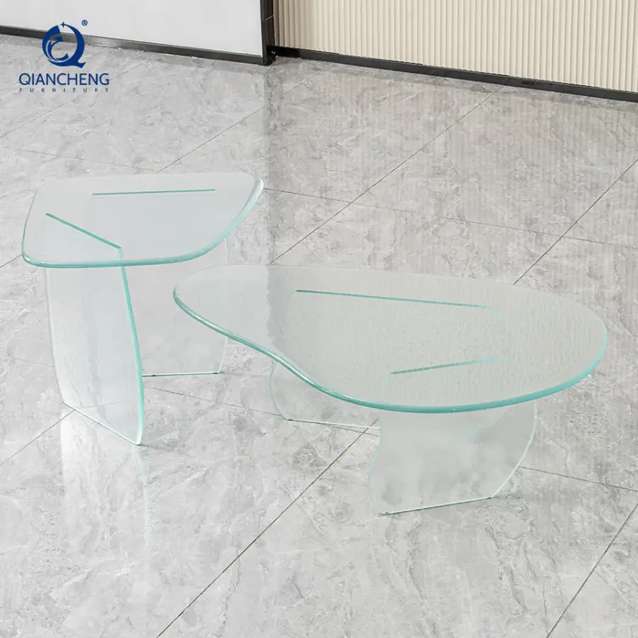 China Manufacturer Amber Hot Bent Glass Coffee Table Set Organic Shape Living Room Luxury Villa OEM Wholesale Foshan — image 6