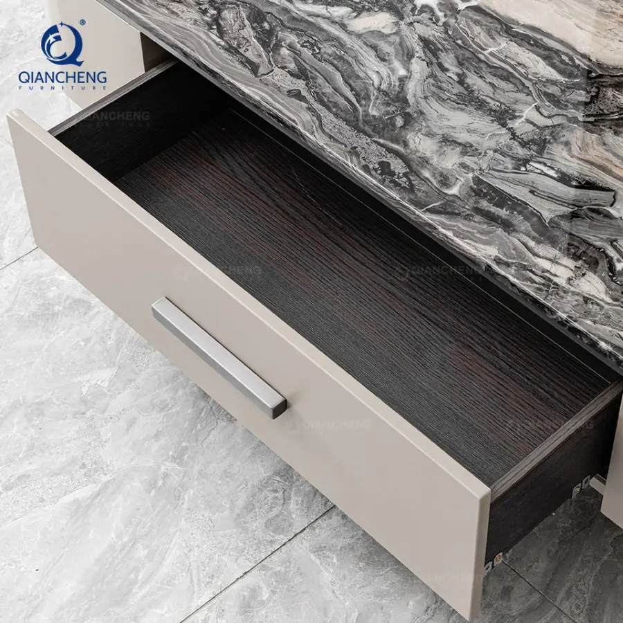 Foshan Factory Coffee Table Set with Drawer 20mm Manmade Marble Top 201 Stainless Steel Nesting Center Table OEM Wholesale — image 7
