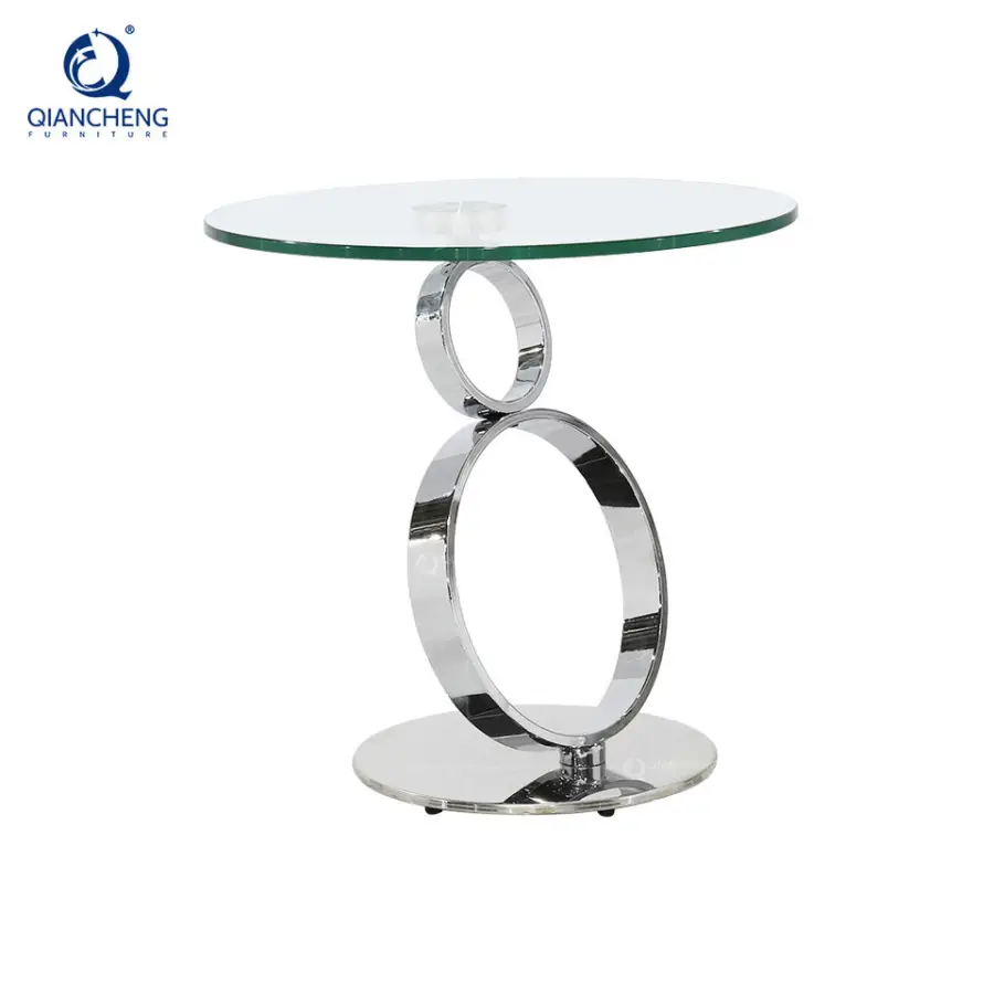 Modern Ring Pillar Glass Desktop Living Room Furniture Side Table Design Steel Base Sofa Corner Side Table — image 4