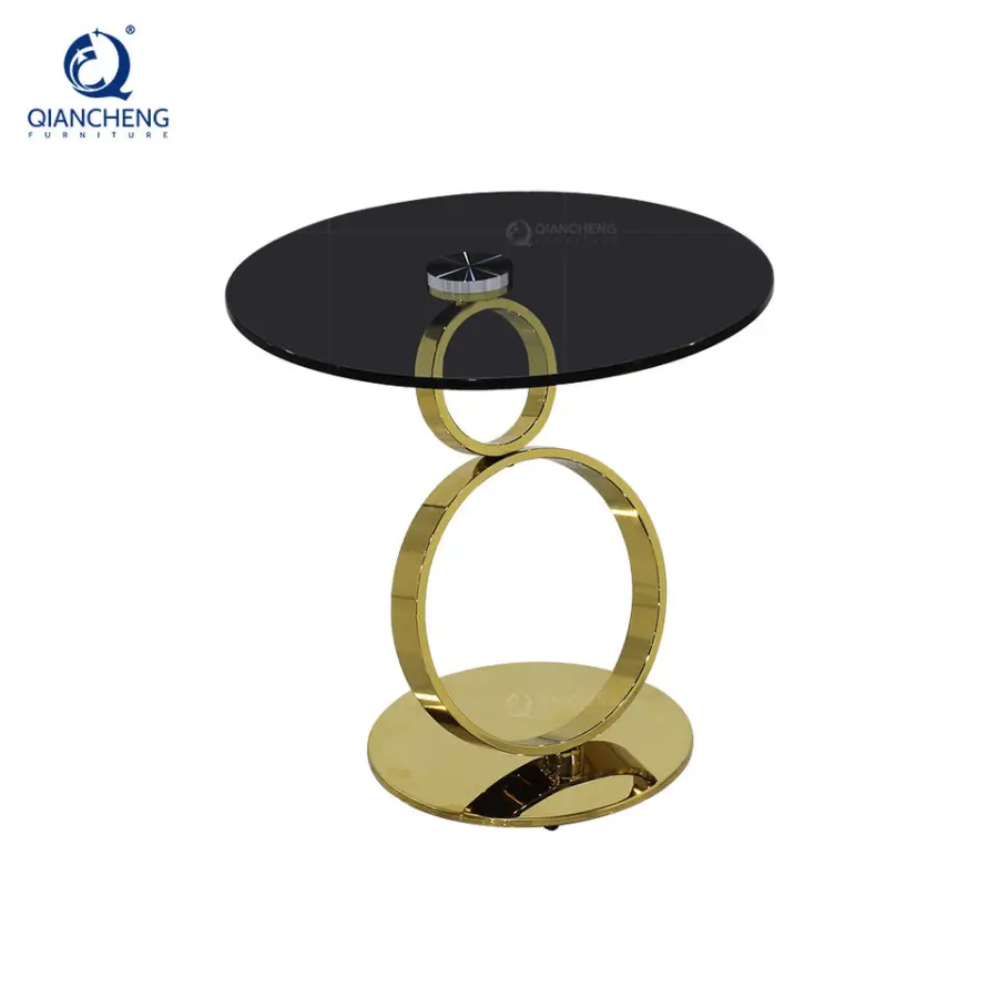 Modern Ring Pillar Glass Desktop Living Room Furniture Side Table Design Steel Base Sofa Corner Side Table — image 5