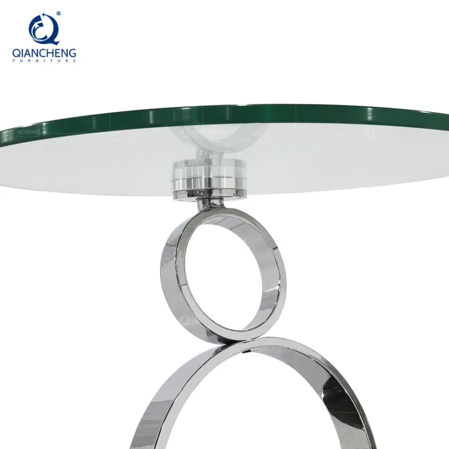 Modern Ring Pillar Glass Desktop Living Room Furniture Side Table Design Steel Base Sofa Corner Side Table — image 6