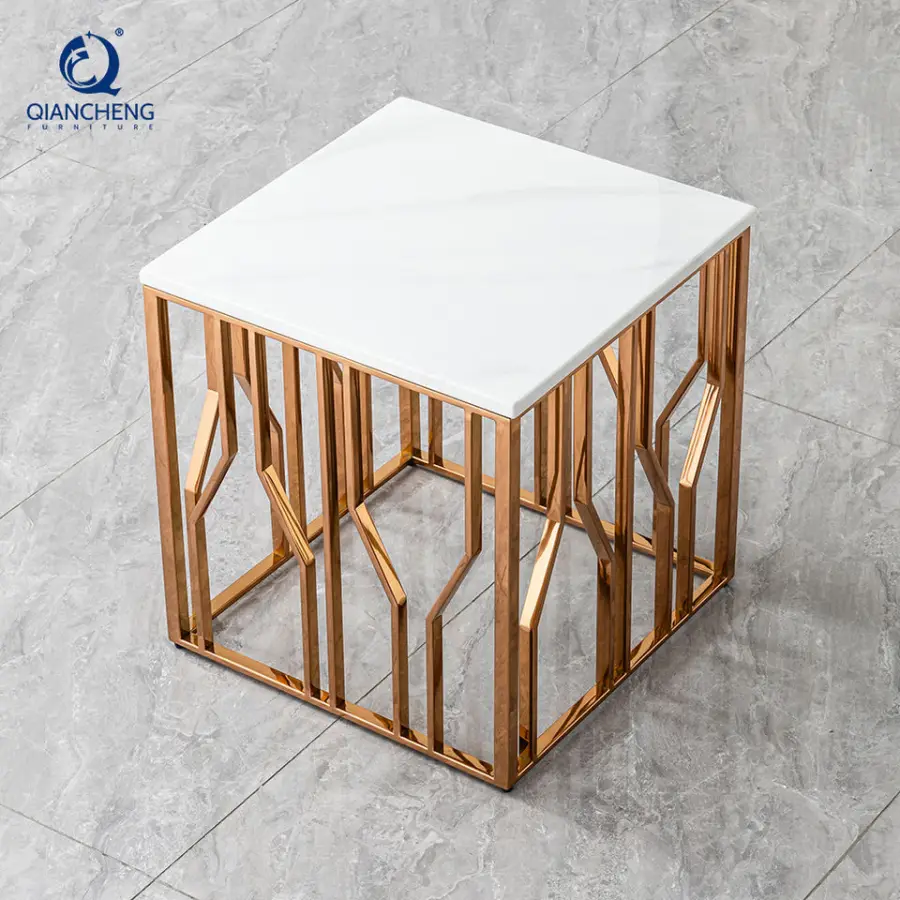 Nordic Style Square Living Room Furniture Marble Elegant Small Coffee Table Sofa Side Nightstands Table with Stainless S — view 1