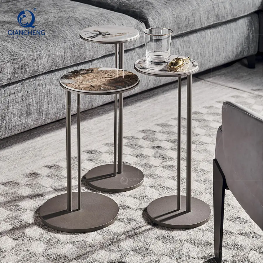Wholesale Living Room Furniture Luxury Sofa or Bed Night Side Table Minimalist Stainless Steel Round Combination Coffee — view 1
