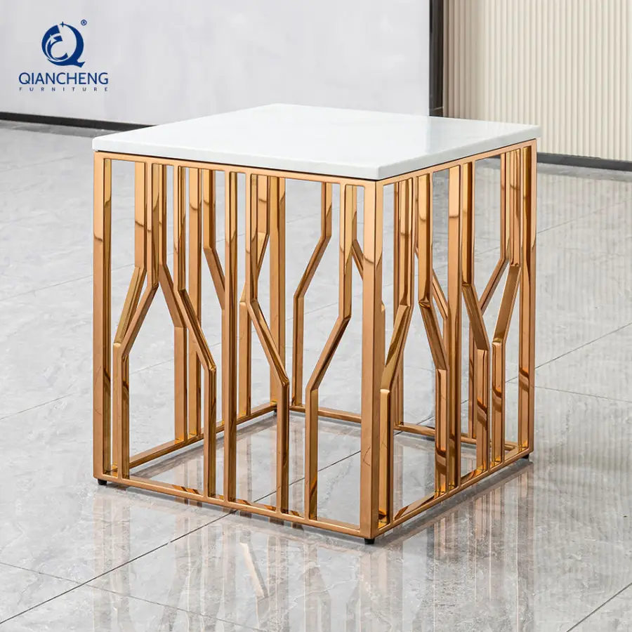 Nordic Style Square Living Room Furniture Marble Elegant Small Coffee Table Sofa Side Nightstands Table with Stainless Steel — image 4