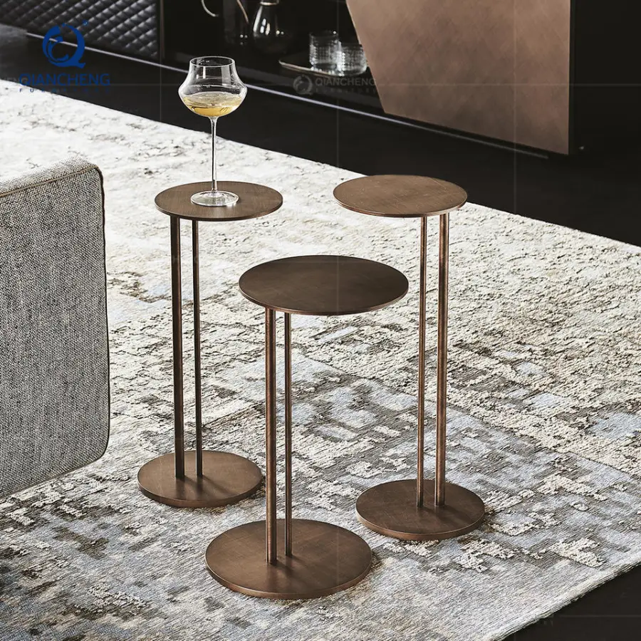 Wholesale Living Room Furniture Luxury Sofa or Bed Night Side Table Minimalist Stainless Steel Round Combination Coffee Table — image 4