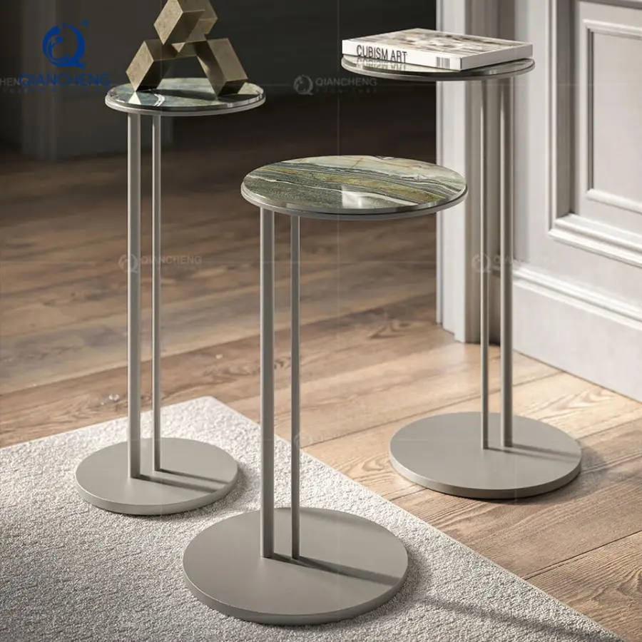 Wholesale Living Room Furniture Luxury Sofa or Bed Night Side Table Minimalist Stainless Steel Round Combination Coffee Table — image 5