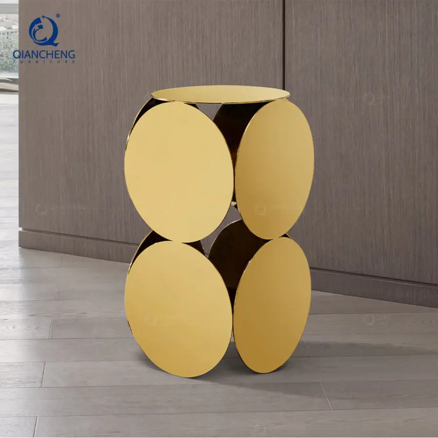 Dongguan High-quality Furniture Custom Factory OEM/ODM Living Room Metal Polished Gloss Irregular Side Table — image 4
