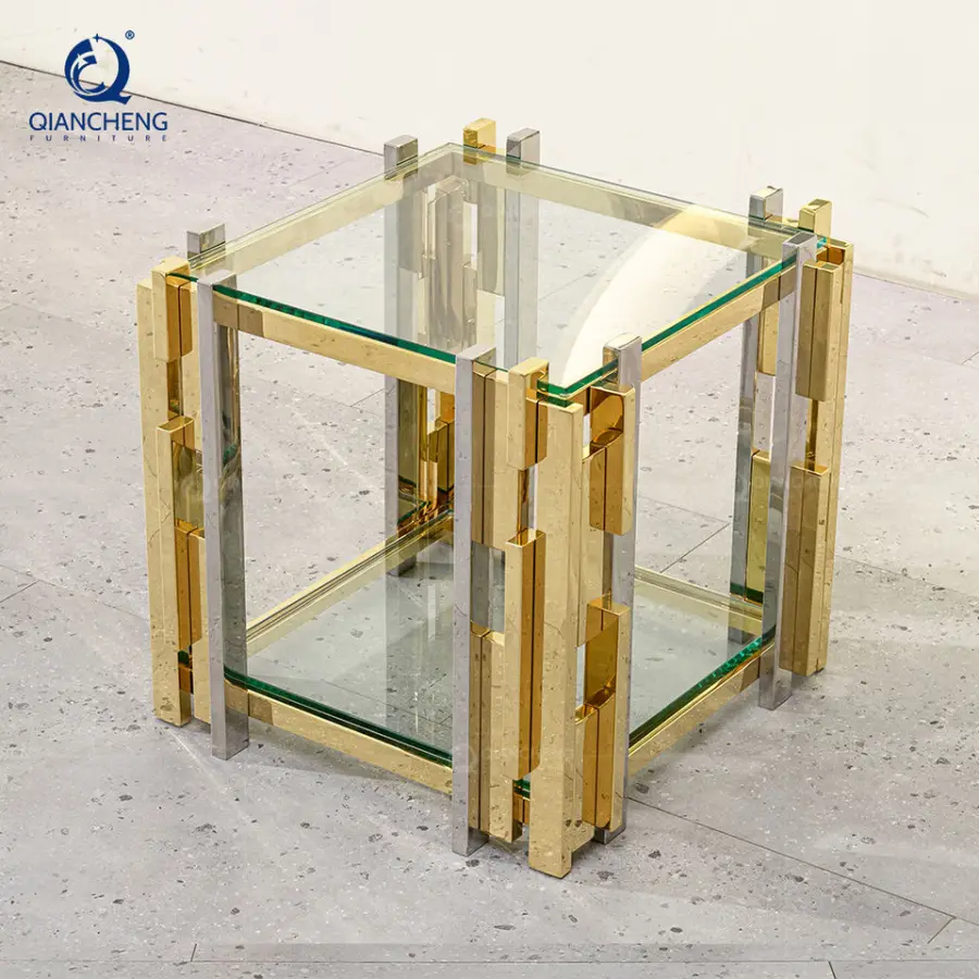 Home Decoration Modern Minimalist Custom Welded Glass Top Stainless Steel Base Side Table Coffee Table Decorative — view 1