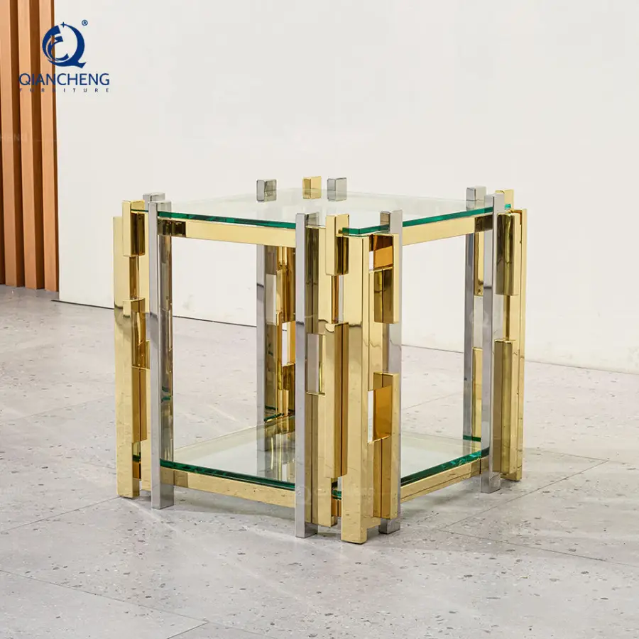 Home Decoration Modern Minimalist Custom Welded Glass Top Stainless Steel Base Side Table Coffee Table Decorative — image 3