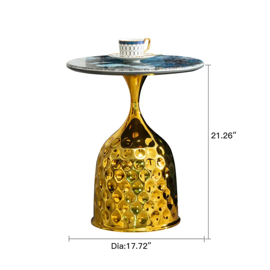 Wholesale Modern Style Custom Hammered Metal Coffee Table with Bedroom Nightstand Metal Iron Circular Natural Marble Side Table — image 6
