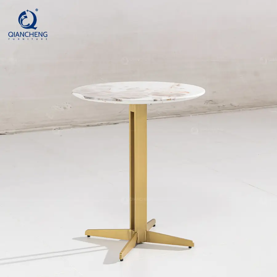 Wholesale Sintered Stone Corner Sidetable for Villa Simple Modern Round Small Living Room Side Table With Stainless Steel Leg — image 3