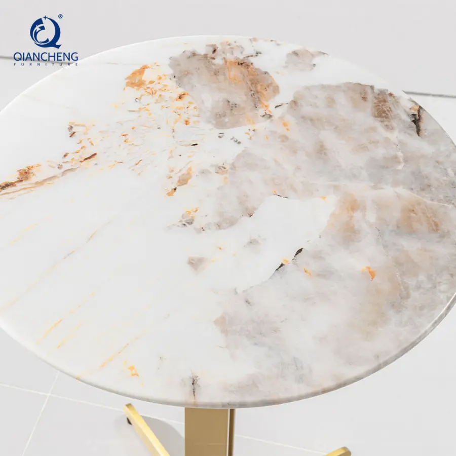 Wholesale Sintered Stone Corner Sidetable for Villa Simple Modern Round Small Living Room Side Table With Stainless Steel Leg — image 4