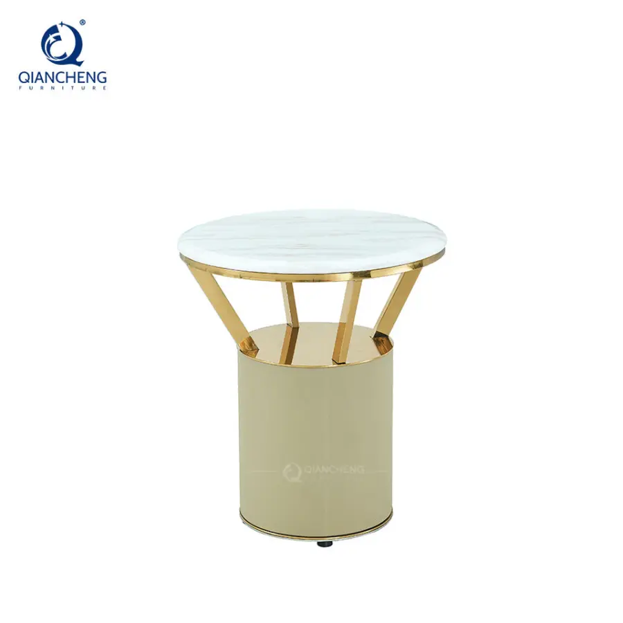 Oem Odm Marble Round Side Table American Modern Travertine Stone Coffee Table Bed Side Gold Layer Other Living Room Furniture — image 4
