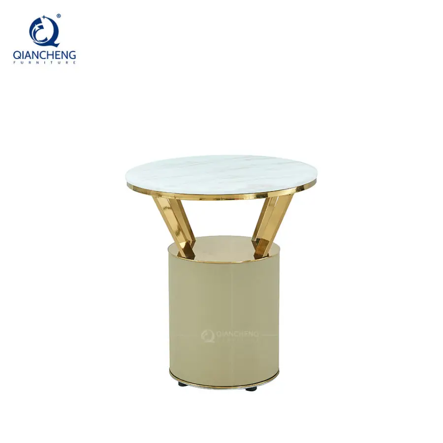 Oem Odm Marble Round Side Table American Modern Travertine Stone Coffee Table Bed Side Gold Layer Other Living Room Furniture — image 6