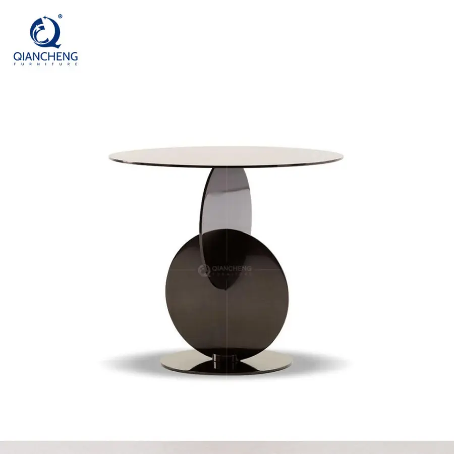 High-End Customized Color Round Coffee Table Newest Creative Personality Stainless Steel Base Titanium Mirror Side Table — view 1