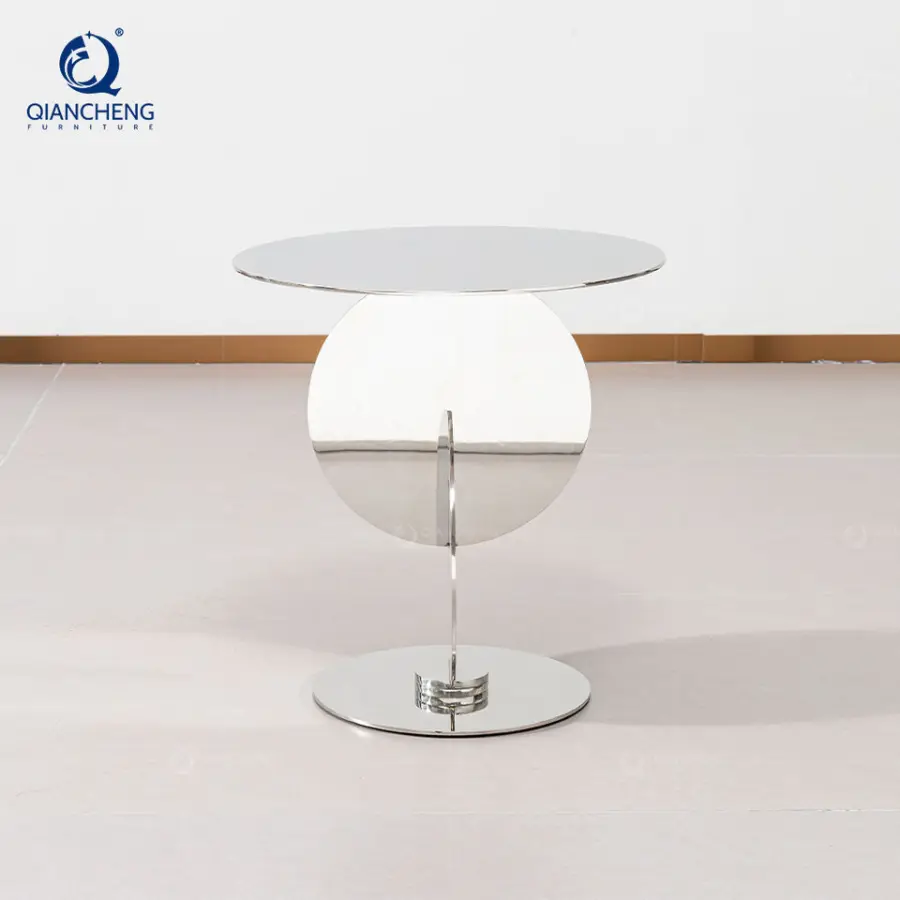 High-End Customized Color Round Coffee Table Newest Creative Personality Stainless Steel Base Titanium Mirror Side Table — image 3