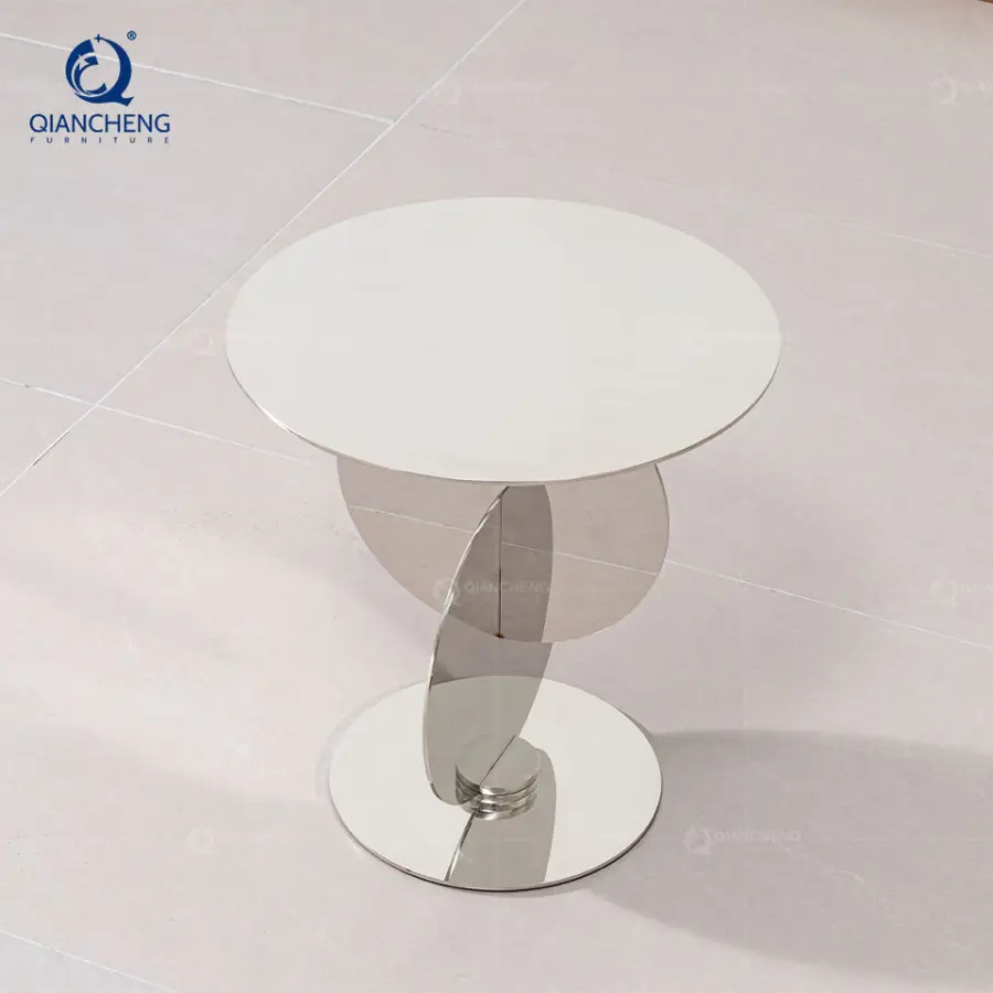High-End Customized Color Round Coffee Table Newest Creative Personality Stainless Steel Base Titanium Mirror Side Table — image 4