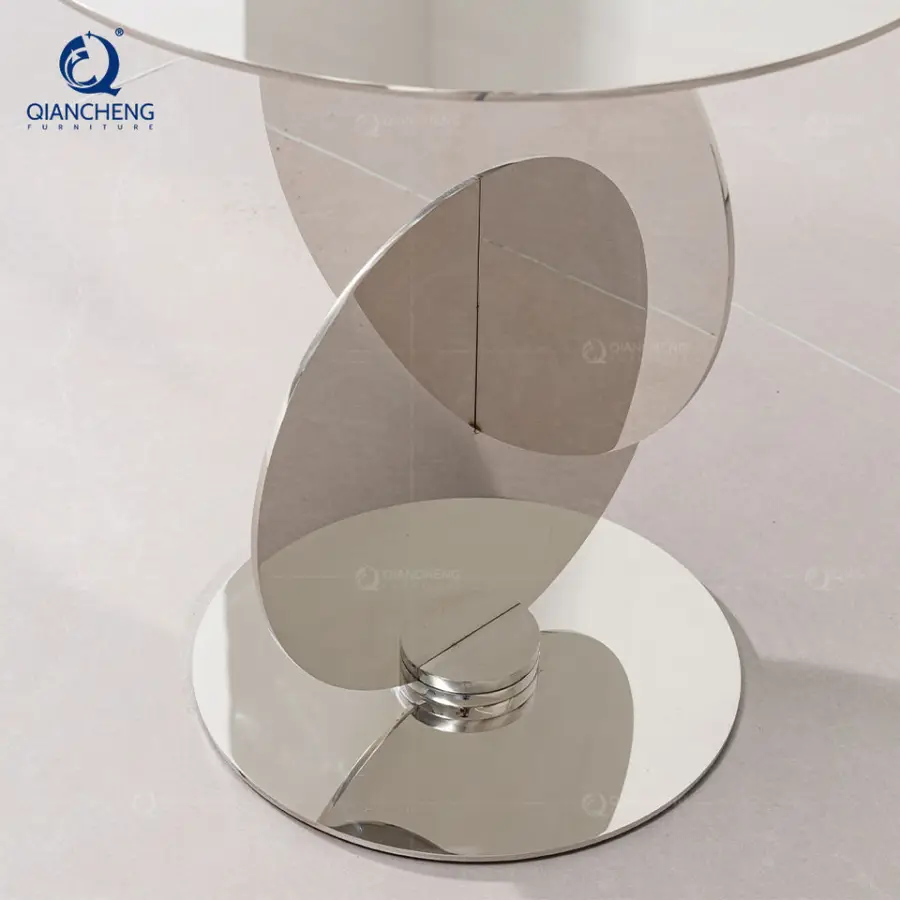 High-End Customized Color Round Coffee Table Newest Creative Personality Stainless Steel Base Titanium Mirror Side Table — image 6