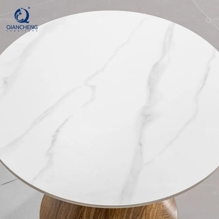 QIANCHENG China Manufacturer High Quality Round Coffee Table Living Room Furniture Modern Metal Marble Slate Top Tea Table — image 3