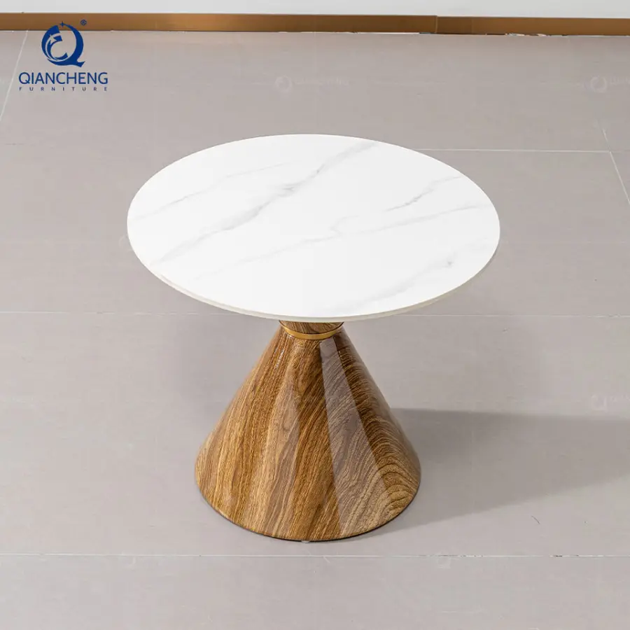 QIANCHENG China Manufacturer High Quality Round Coffee Table Living Room Furniture Modern Metal Marble Slate Top Tea Table — image 4