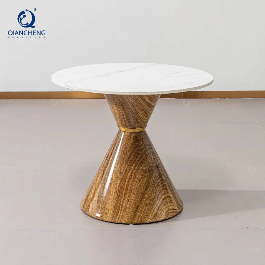 QIANCHENG China Manufacturer High Quality Round Coffee Table Living Room Furniture Modern Metal Marble Slate Top Tea Table — image 5