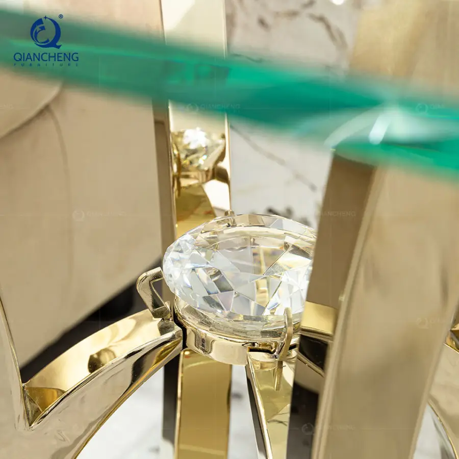 QIANCHENG High Quality Space Saving 50x50 Home Goods Glass Top Crushed Diamond Mirrored square Gold Coffee Table — image 6