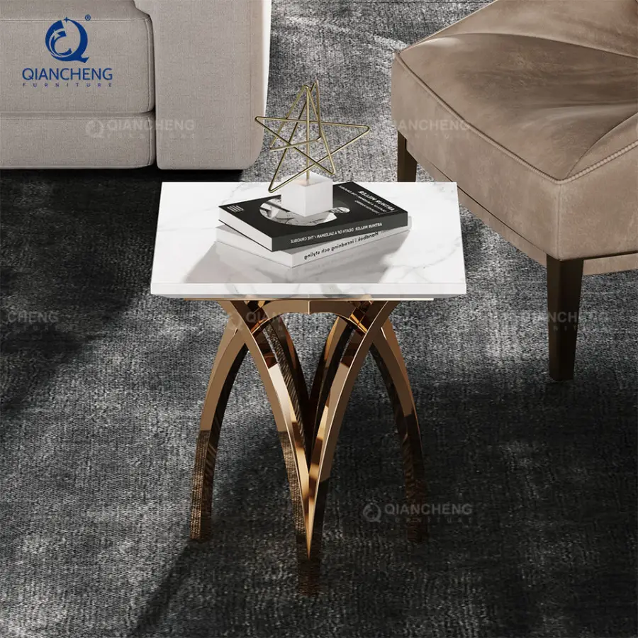 QIANCHENG Professional Foshan Manufacturer Stainless Steel Side Table Designer Small Sofa Coffee Tables — image 6