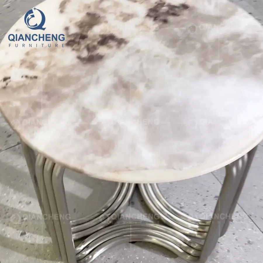 QIANCHENG Stainless Steel Silver Chrome China Oem Home Furniture Supplier Marble Round Slim Side Table — image 5
