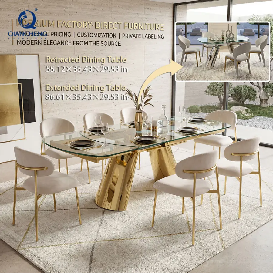 Modern Kitchen Multifunction Folding Rotating Expanding Dining Table Mechanical Geared Convertible Rotatable Glass Dining Set — image 3