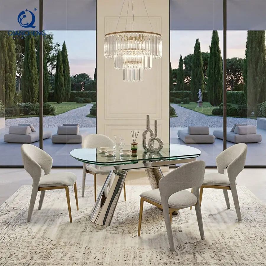 Modern Kitchen Multifunction Folding Rotating Expanding Dining Table Mechanical Geared Convertible Rotatable Glass Dining Set — image 5