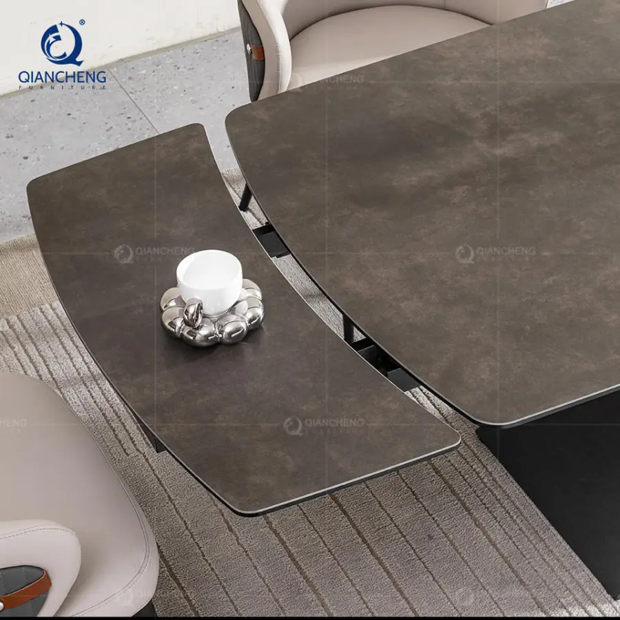 QIANCHENG Extendable Dining Table Modern Foldable Direct From China Furniture Sintered Stone Top Black Dining Table Set — image 5