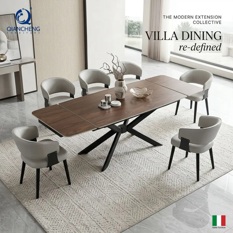 12MM Thick Sintered Ceramic Table Top Extendable Dining Table with Metal Leg Multiple Function Home Office Table Sets — view 1