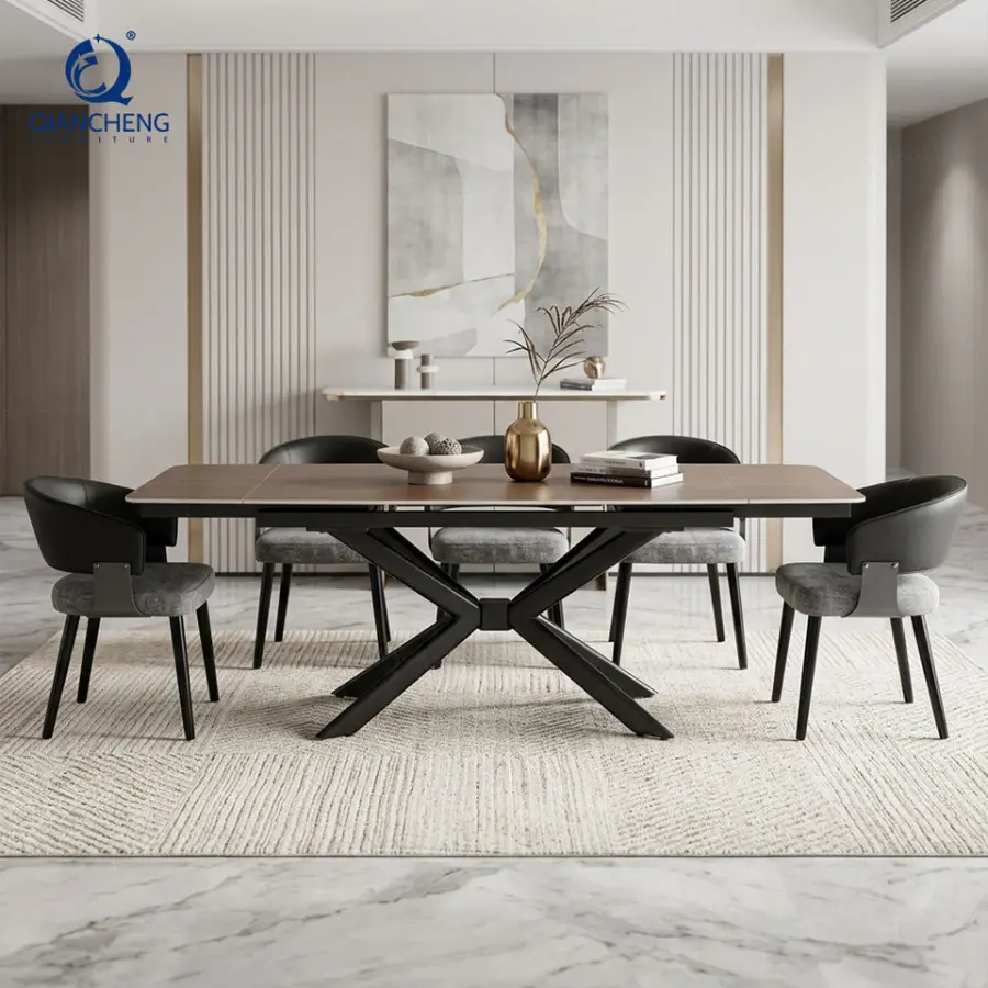 12MM Thick Sintered Ceramic Table Top Extendable Dining Table with Metal Leg Multiple Function Home Office Table Sets — image 5
