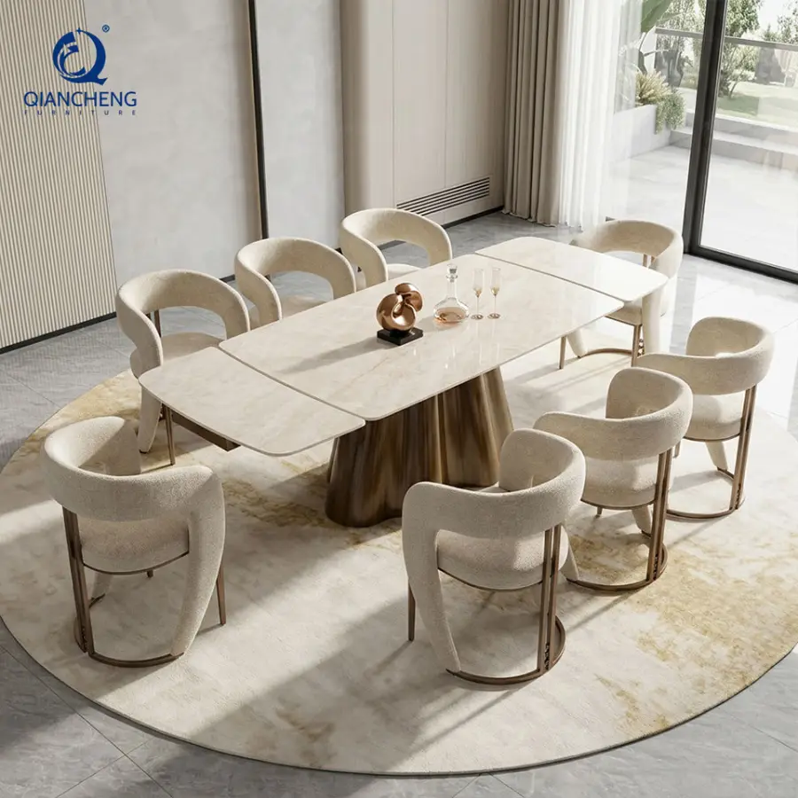Foshan Extensible Dining Table Luxury Multifunctional Foldable Adjustable Stone Rock Slab Dinning Table 12 Seat Modern F — view 1