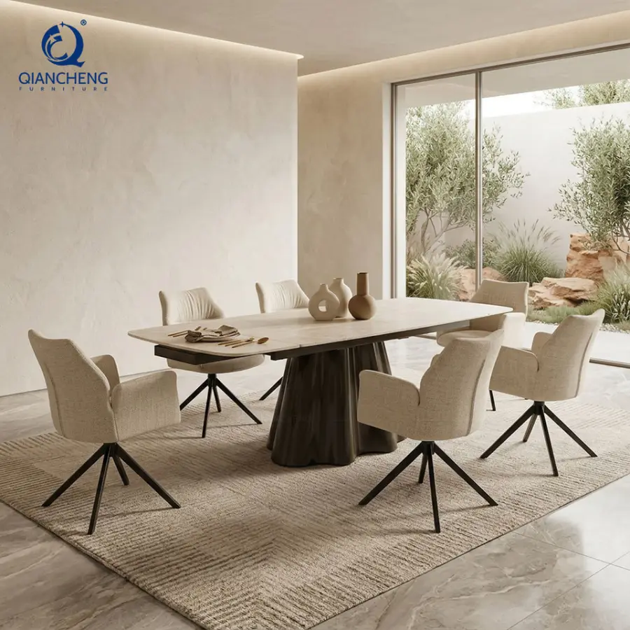 Foshan Extensible Dining Table Luxury Multifunctional Foldable Adjustable Stone Rock Slab Dinning Table 12 Seat Modern Furniture — image 3