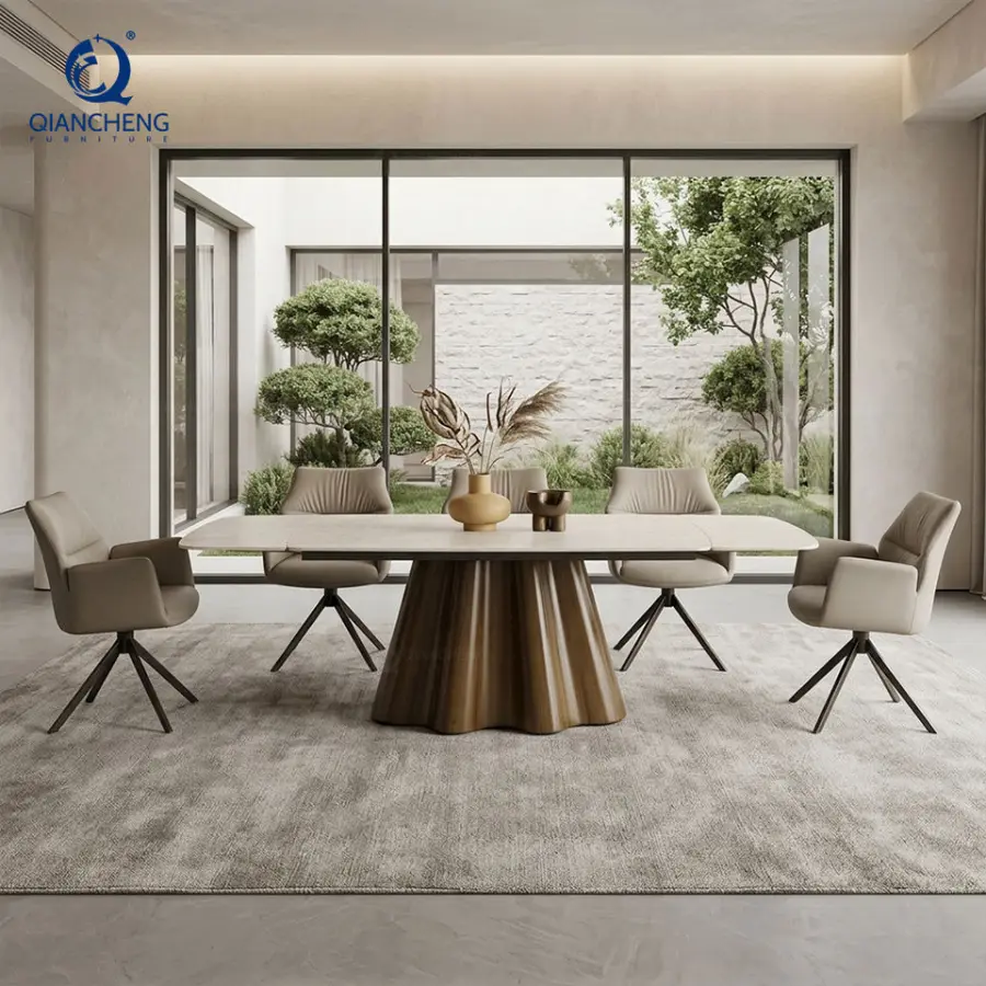 Foshan Extensible Dining Table Luxury Multifunctional Foldable Adjustable Stone Rock Slab Dinning Table 12 Seat Modern Furniture — image 4