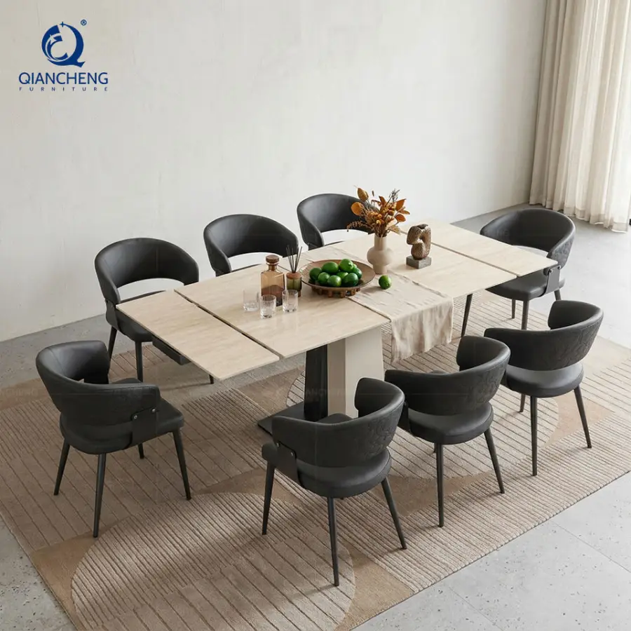 Italian High End Extendable Dining Table Set Villa Furniture Manufacturer Guangzhou Modern 12 Seater Sintered Stone Dini — view 1