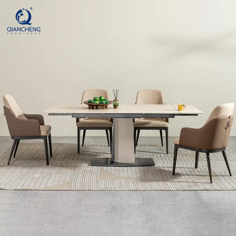 Italian High End Extendable Dining Table Set Villa Furniture Manufacturer Guangzhou Modern 12 Seater Sintered Stone Dining Table — image 3