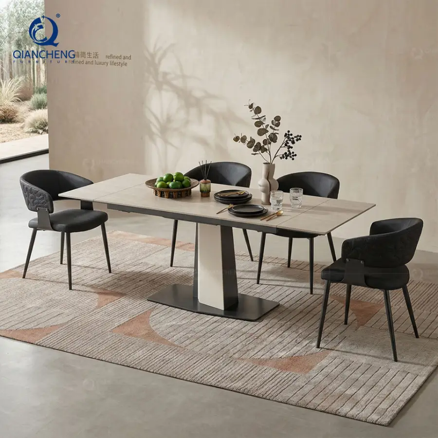 Italian High End Extendable Dining Table Set Villa Furniture Manufacturer Guangzhou Modern 12 Seater Sintered Stone Dining Table — image 4