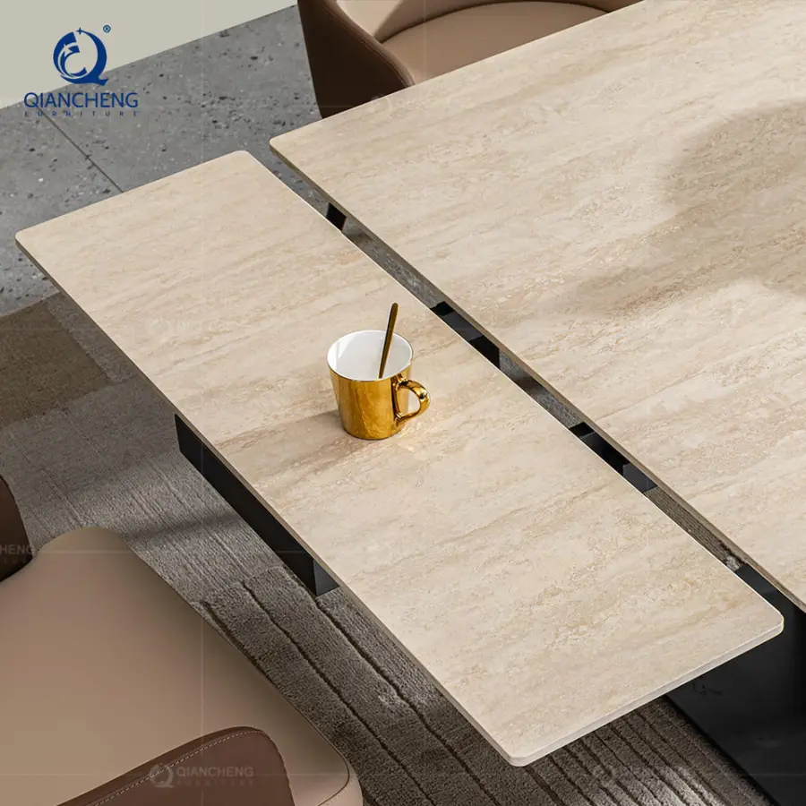 Italian High End Extendable Dining Table Set Villa Furniture Manufacturer Guangzhou Modern 12 Seater Sintered Stone Dining Table — image 6