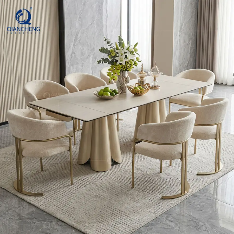 Foshan Factory Extendable Dining Table for 6 8 Seater Sintered Stone Top Dining Table and Chairs Set Dongguan China Furn — view 1