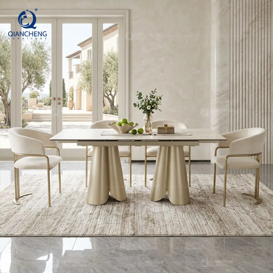 Foshan Factory Extendable Dining Table for 6 8 Seater Sintered Stone Top Dining Table and Chairs Set Dongguan China Furniture — image 3