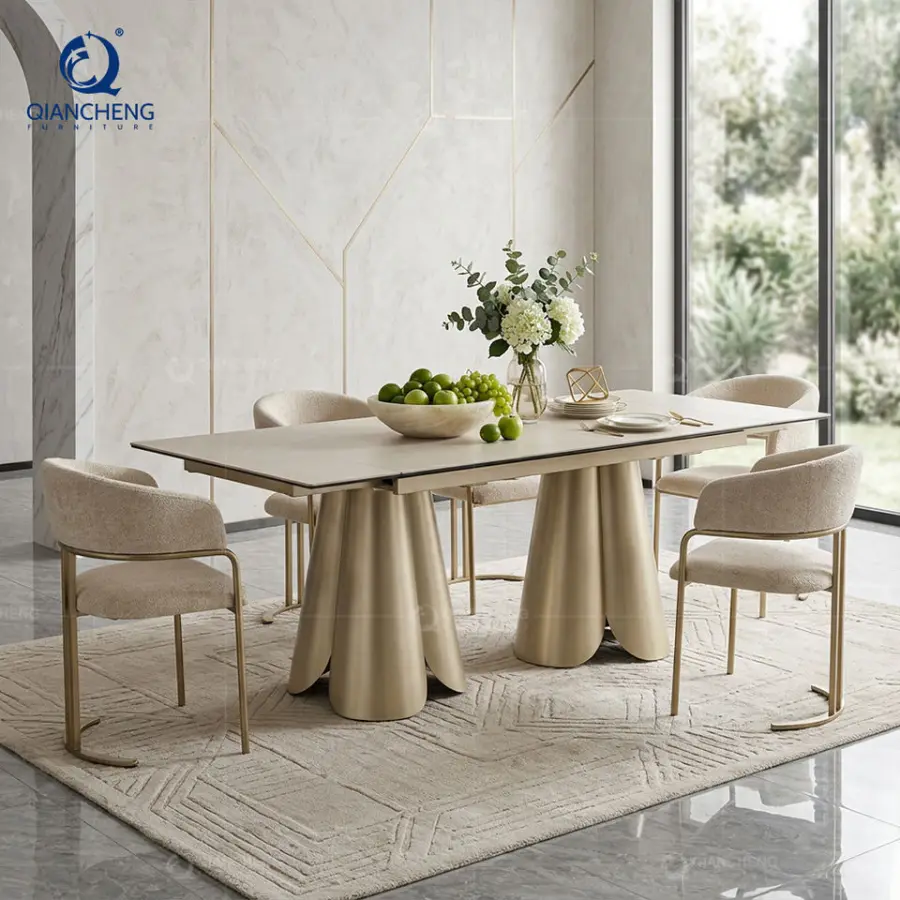 Foshan Factory Extendable Dining Table for 6 8 Seater Sintered Stone Top Dining Table and Chairs Set Dongguan China Furniture — image 4