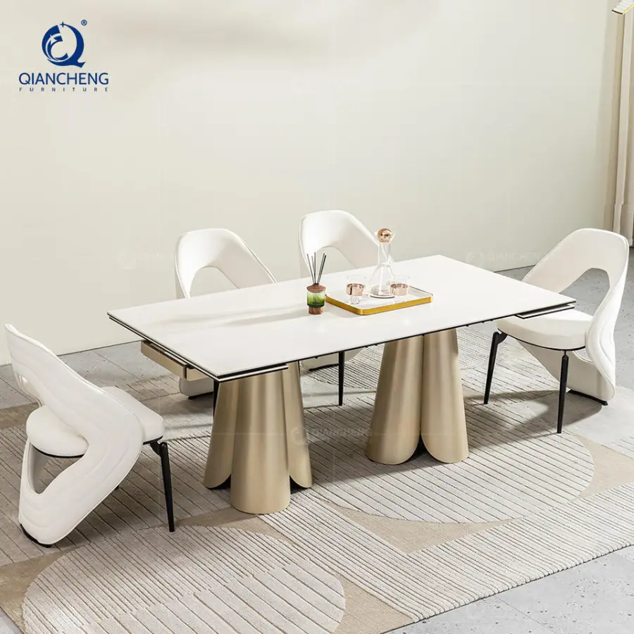 Foshan Factory Extendable Dining Table for 6 8 Seater Sintered Stone Top Dining Table and Chairs Set Dongguan China Furniture — image 5