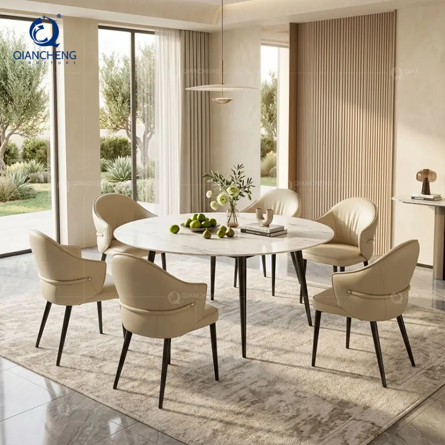 White Sintered Stone Extendable Round Dining Tables with Black Metal Legs for 4 to 6 Apartment Home Furniture Dining Room Table — image 4
