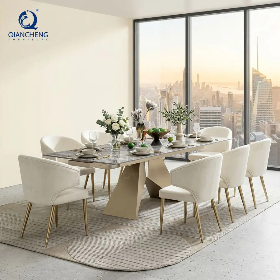 Luxury Modern Design Furniture Rock Slab Tempered Glass Extendable Swivel Dining Table Sintered Stone Esstisch Ausziehbar — image 3