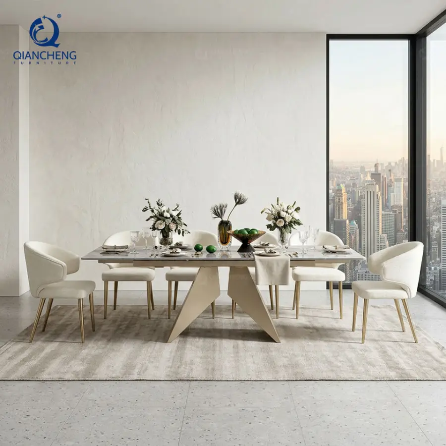 Luxury Modern Design Furniture Rock Slab Tempered Glass Extendable Swivel Dining Table Sintered Stone Esstisch Ausziehbar — image 4
